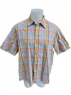 Haupt Men's Short Sleeve Button-Up Shirt Plaid Cotton Blend Size XL